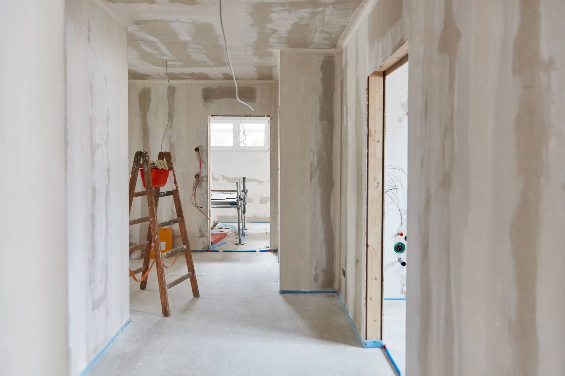 head in hall when painting in house in new building