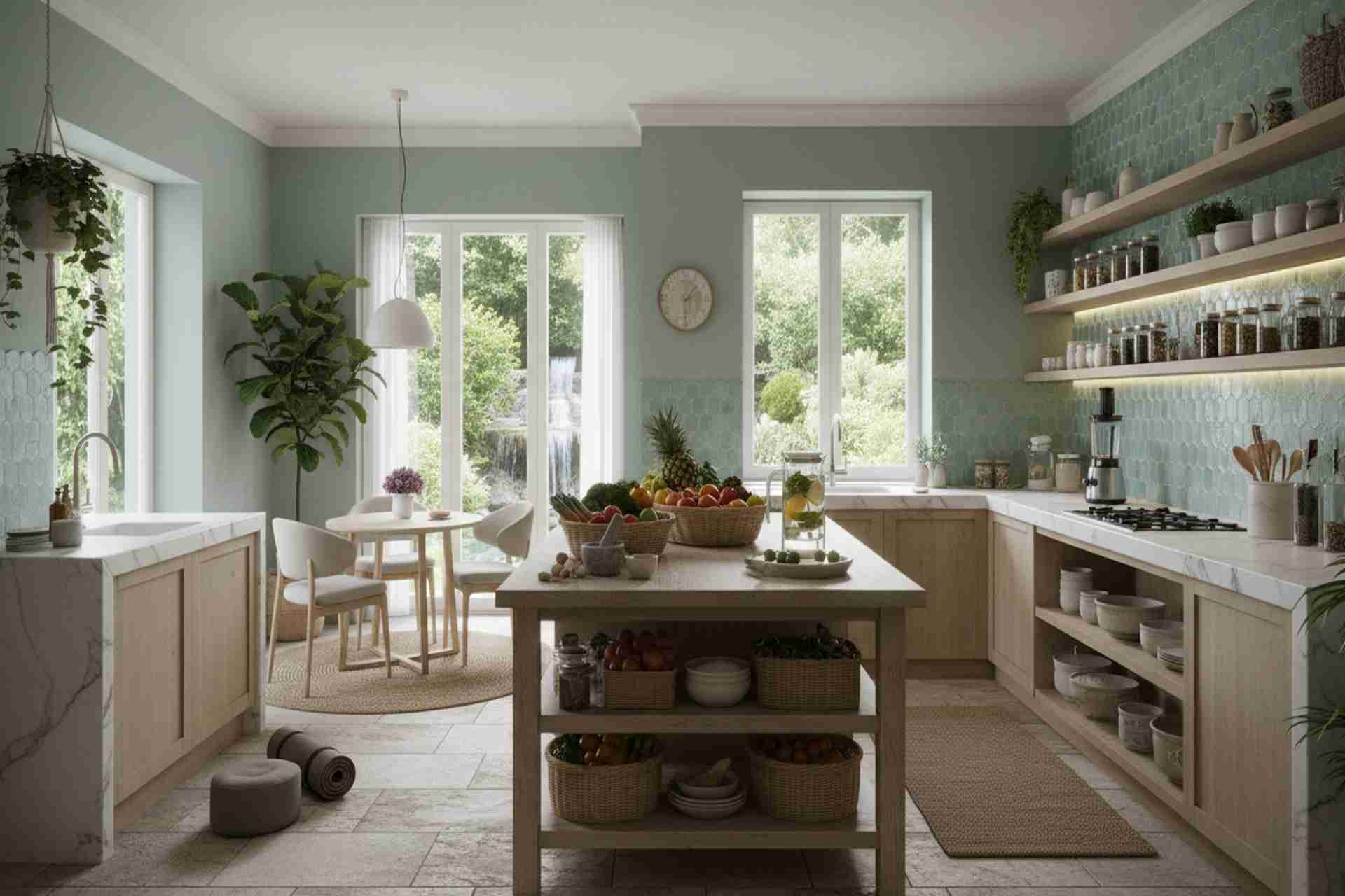 airy modern kitchen with green tones