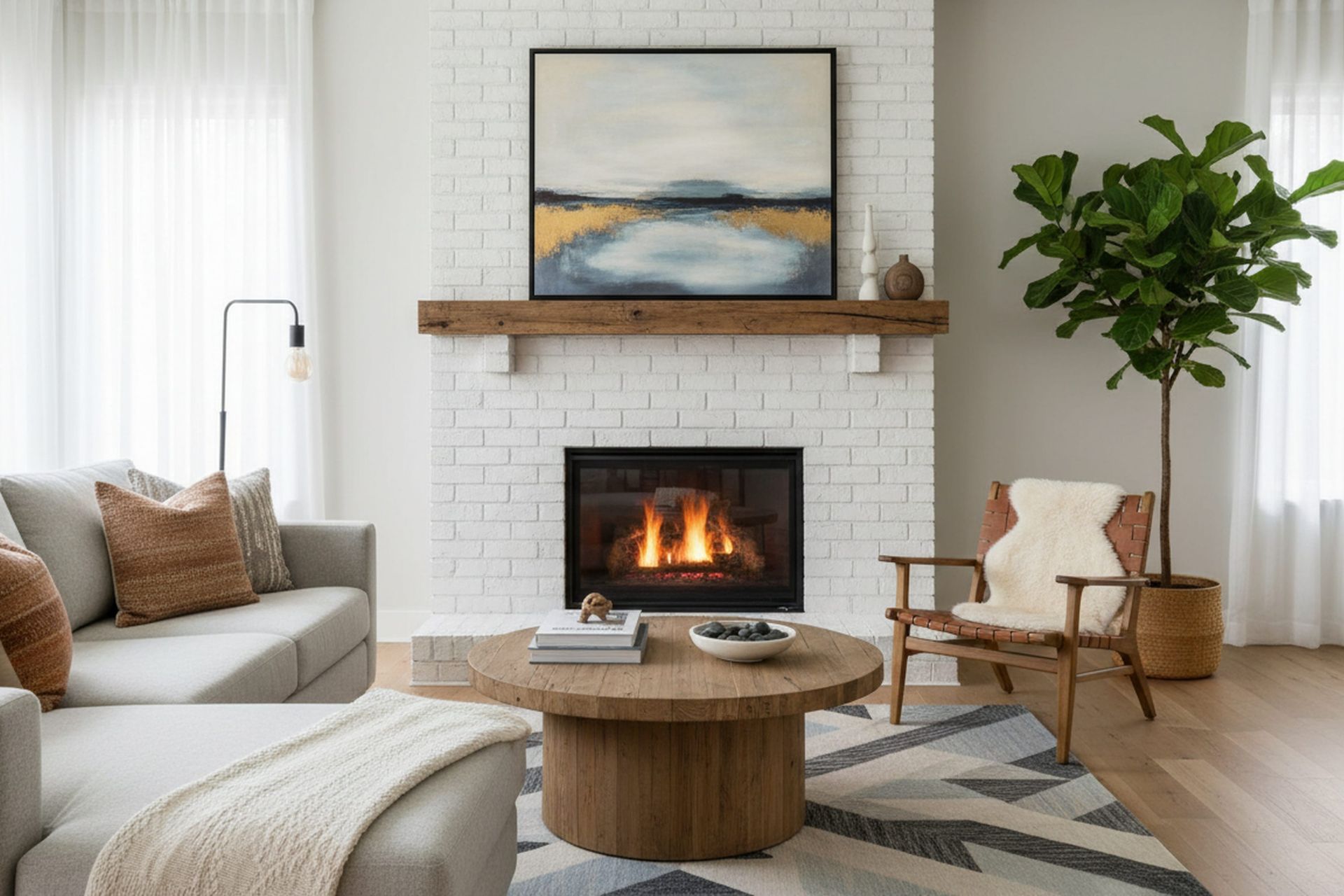 Living room with fireplace