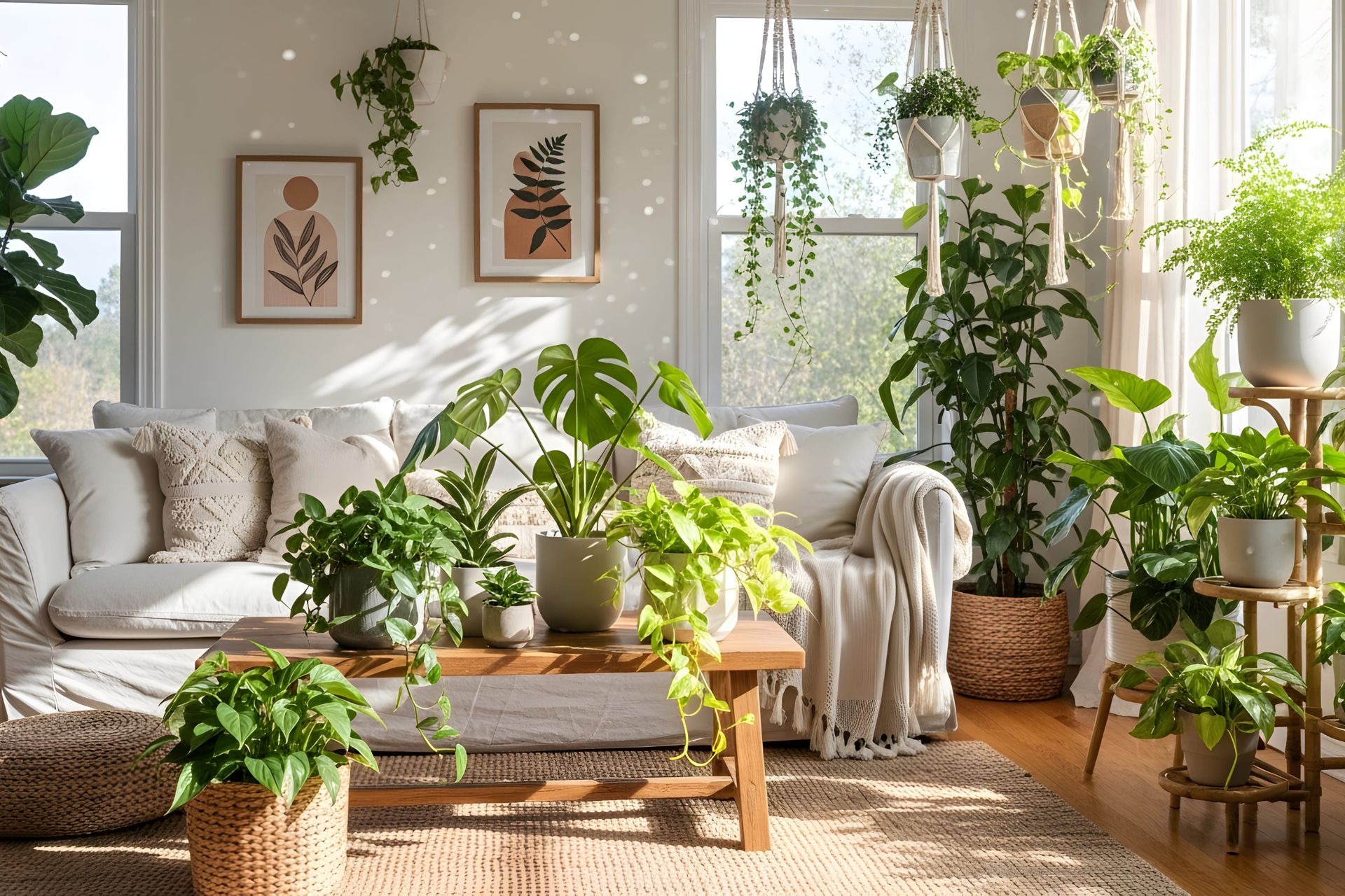 Group of different indoor plants