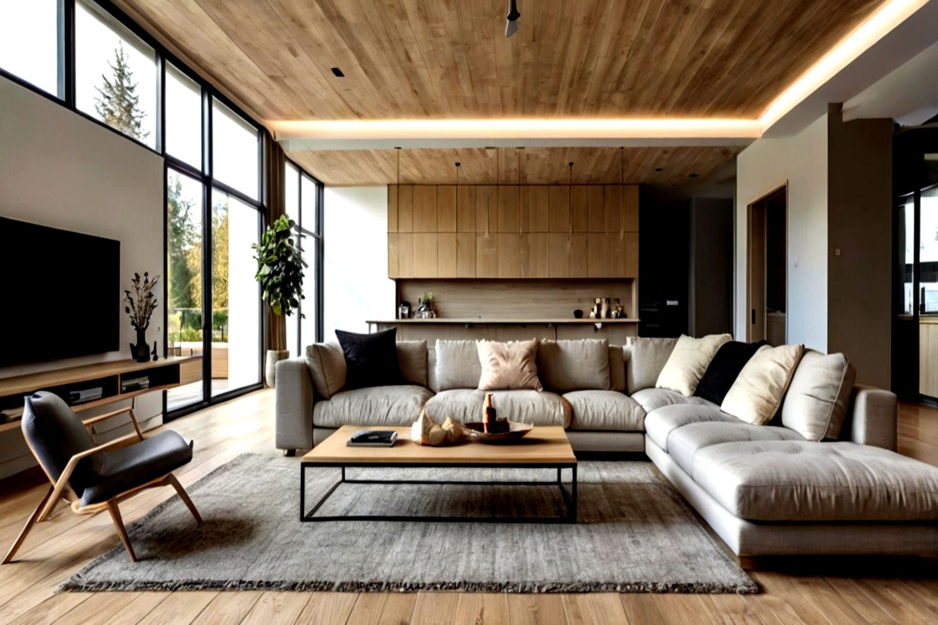 A wooden and luxurious living room