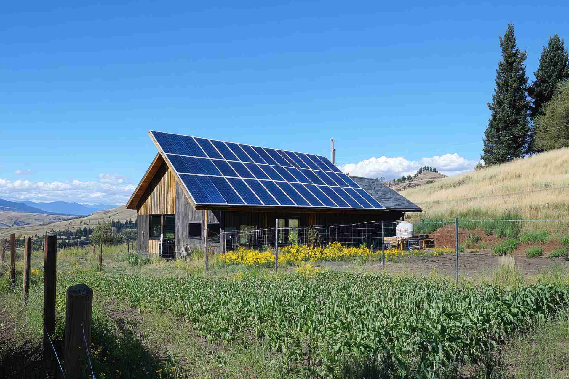 solar powered home with garden