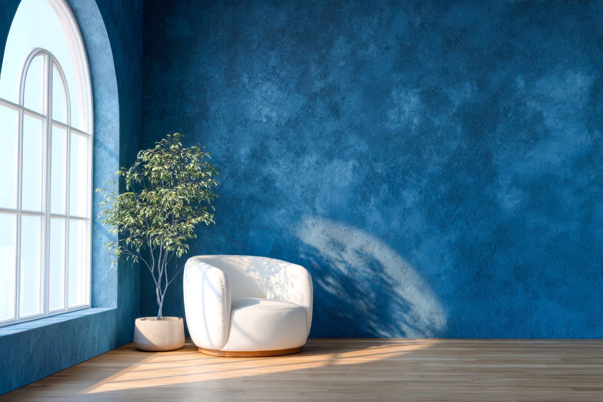 Blue stucco finish wall