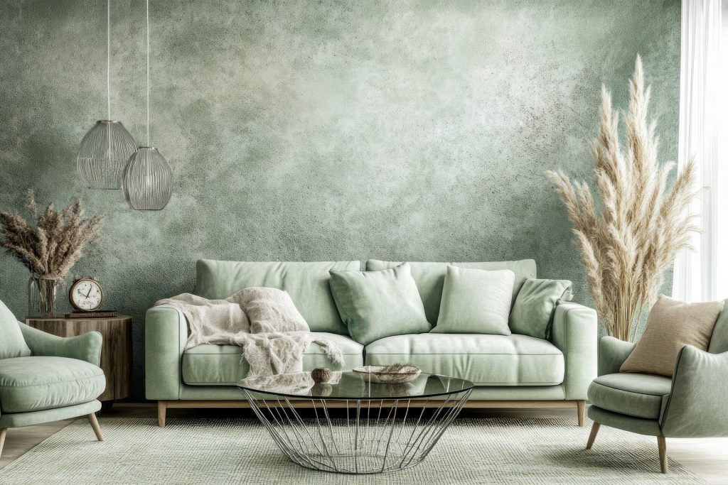 Greenish gray finish stucco wall plaster