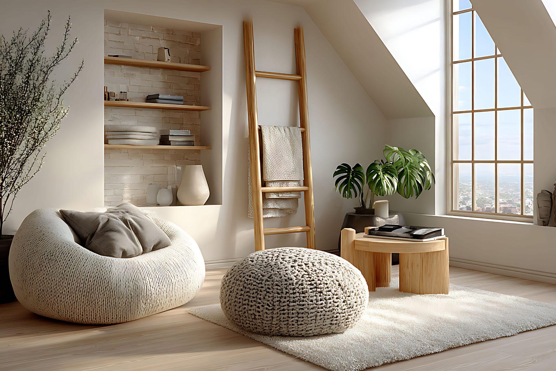 Cozily lit nook with books, pillows, and blankets.