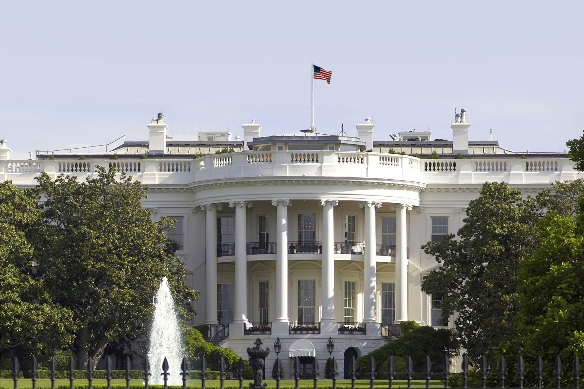 A frontal view of the South Portico of the White House in Washington, D.C